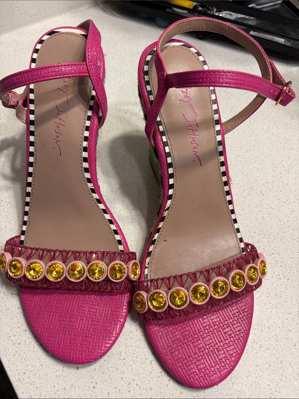 Betsey Johnson Hot Pink Jeweled Ankle-Strap Sandals